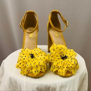 Yellow Faux Suede Dress Sandal with Flowers